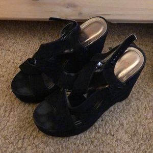High wedges, black, from a boutique.
